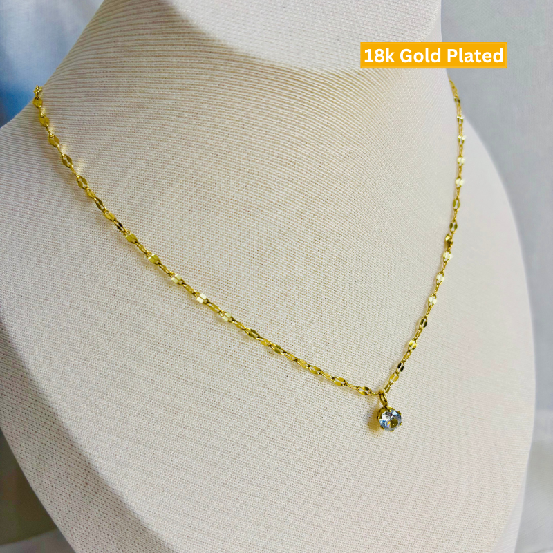 Stone pendant Necklace - 18K Gold Plated