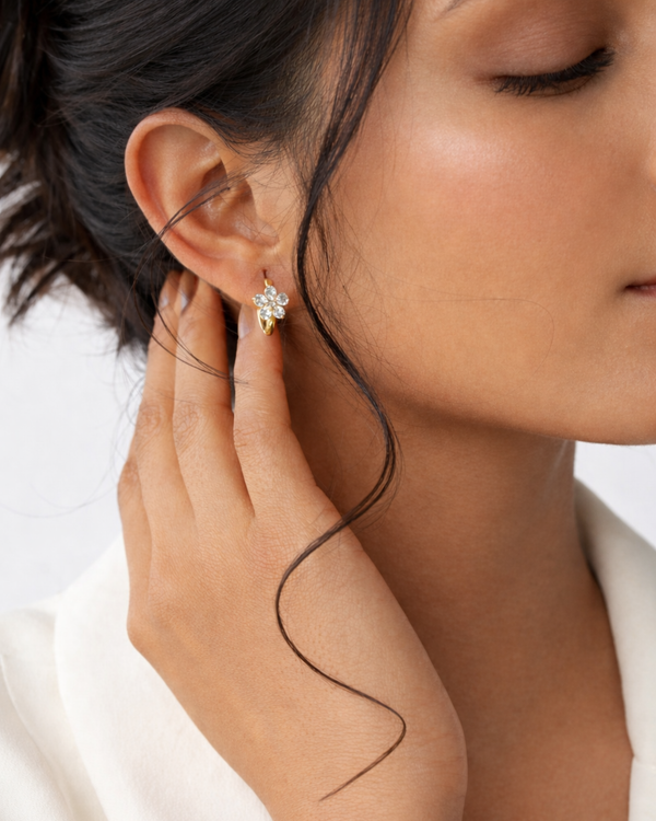 Flower Huggies Earrings - 18K Gold Plated