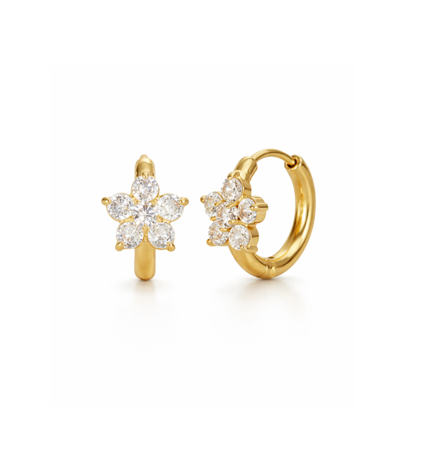 Flower Huggies Earrings - 18K Gold Plated