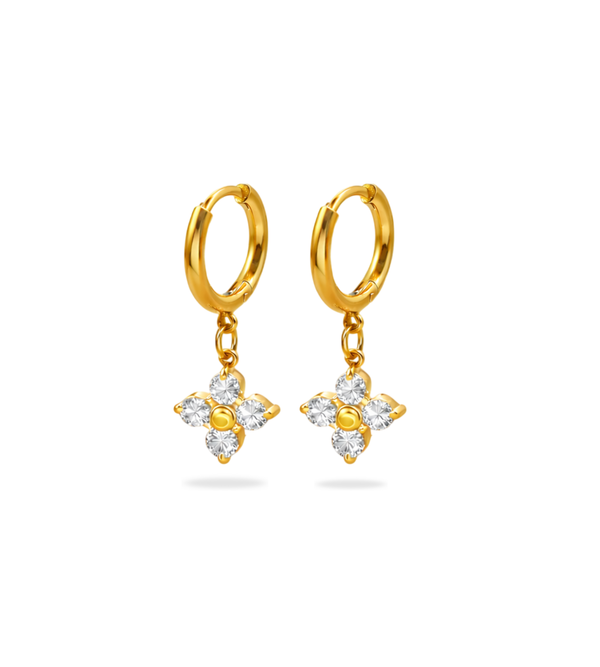 Dangle Flower Earrings - 18K Gold Plated