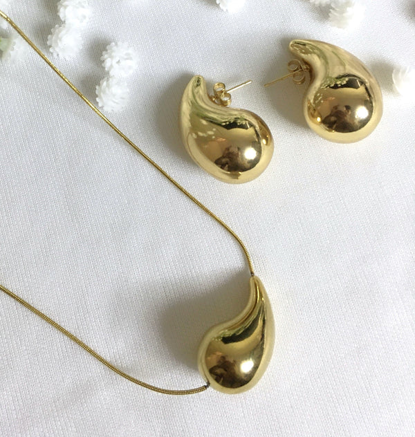 Combo Set With Chunky Earring and Necklace - 18K Gold