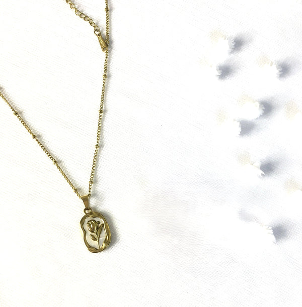 Rose Necklace with MOP Design | 18K Waterproof Plating