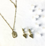 Combo Set With Heart Necklace and Earring - 18K Gold