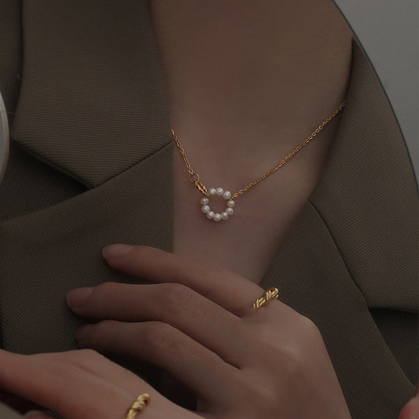Interlocking Pearl Necklace | 18K Waterproof Plating