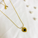 Black Stone Heart Forever Necklace | 18K Waterproof Plating
