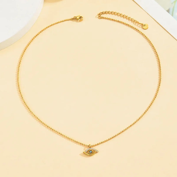 Anti Tarnish Evil Eye Necklace -18k Gold Plated