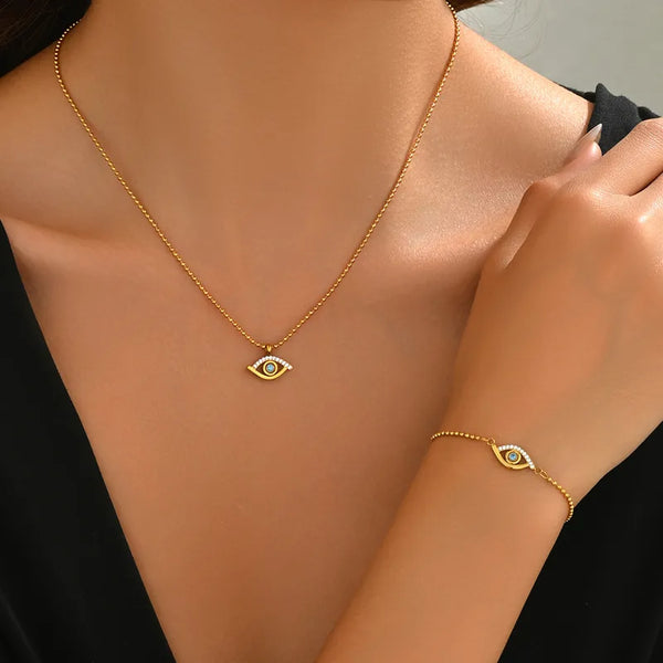 Anti Tarnish Evil Eye Necklace -18k Gold Plated